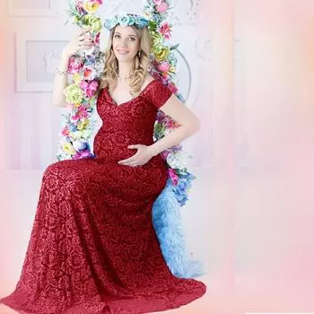 Женское кружевное платье для беременных с открытыми плечами и короткими рукавами, длинное платье, элегантное платье для вечеринки, свадьбы, фотосъемки S белый