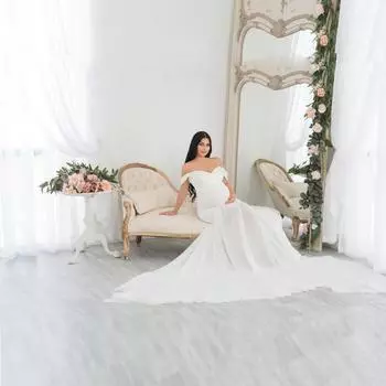 Женское кружевное платье для беременных с открытыми плечами и короткими рукавами, длинное платье, элегантное платье для вечеринки, свадьбы, фотосъемки S белый