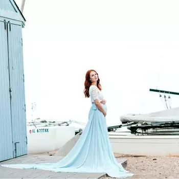 Женское кружевное платье для беременных с короткими рукавами и длинными рукавами Элегантное вечернее свадебное платье для фотосъемки S белый