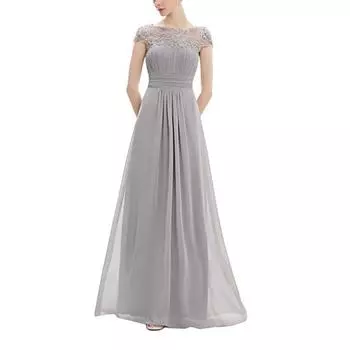 Женское кружевное платье для подружки невесты с рукавами-крылышками, оборками и круглым вырезом, шифоновое вечернее платье А-силуэта, платье макси для гостей на свадьбу, коктейльную вечеринку или выпускной S