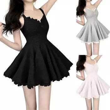 Женское кружевное платье-комбинезон с V-образным вырезом и плиссированным А-силуэтом L чёрный