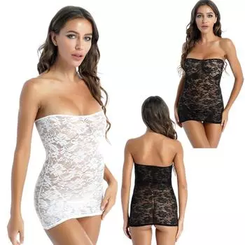 Женское кружевное платье-мини облегающего кроя с прозрачным лифом, без бретелек, клубная одежда, ночная одежда, прозрачное платье One Size