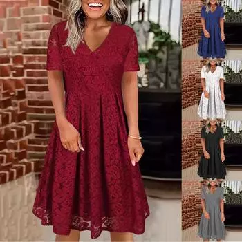 Женское кружевное платье, однотонное, с коротким рукавом, с v-образным вырезом и поясом, большое распашное платье на молнии XL серый