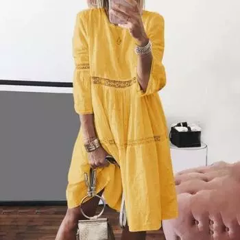 Женское кружевное платье с лоскутным шитьем и ажурной вышивкой, рукав три четверти S белый