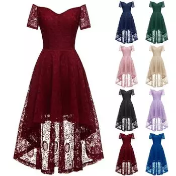 Женское кружевное платье с открытыми плечами и V-образным вырезом, нерегулярная молния, юбка S чёрный