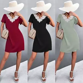 Женское кружевное платье с V-образным вырезом в европейском и американском стиле 2022 года L кларет