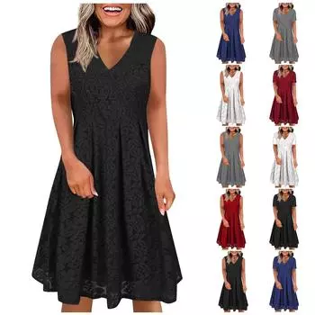Женское кружевное платье, сплошное цветное платье без рукавов с v-образным вырезом и поясом, большое распашное платье на молнии XL винный