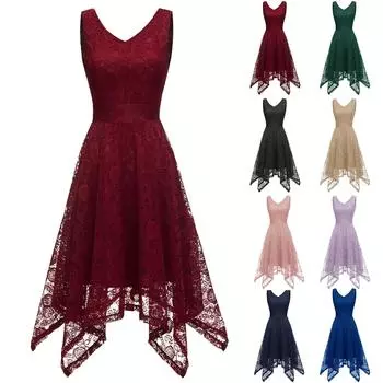 Женское кружевное платье выше колена без рукавов с v-образным вырезом неправильной формы на молнии L хаки