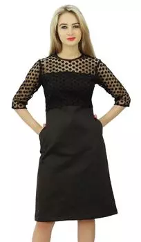 Женское кружевное прозрачное хлопковое платье с рукавами 3/4 Bimba, черное повседневное хлопковое платье 18 чёрный