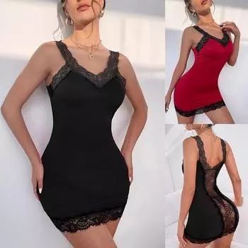 Женское кружевное прозрачное нижнее белье без рукавов с v-образным вырезом, ночная рубашка, тонкая пижама, одежда для сна