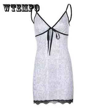 Женское кружевное вечернее платье со змеиным принтом и v-образным вырезом, тонкое повседневное чудесное клубное короткое платье L