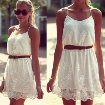 Женское кружевное вышитое сексуальное платье-комбинация S белый