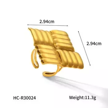 Женское квадратное кольцо из текстурированной нержавеющей стали с покрытием из 18-каратного золота - Преувеличенные украшения из титановой стали