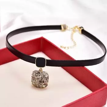 Женское квадратное колье со стразами, регулируемое короткое ожерелье в стиле панк, ключица чёрный