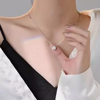 Женское квадратное ожерелье с подвеской из циркония, имитация бриллиантовой ключичной цепочки на День матери, годовщину, день рождения, ювелирный подарок серебряный