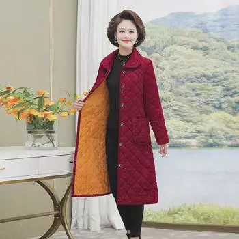 Женское легкое хлопковое пальто с бархатом, средней/длинной длины, модное теплое для осени/зимы, идеально подходит для мам среднего и пожилого возраста XXXXL for 135-145 jin