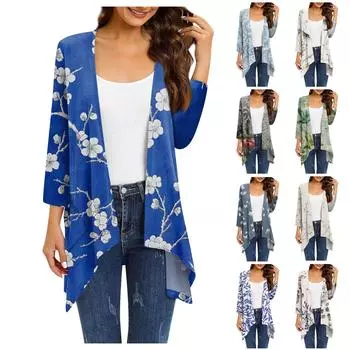 Женское легкое и тонкое пальто, кардиган с принтом нестандартной формы с рукавами 3/4 и пальто с карманами XXXXL