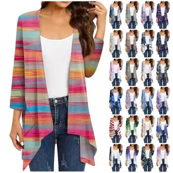 Женское легкое и тонкое пальто, кардиган с рукавами нестандартной формы с принтом и карманом XXL