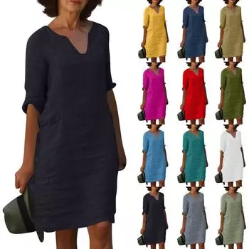 Женское легкое летнее платье Летнее пляжное платье миди Платье в стиле бохо Летние платья с v-образным вырезом Элегантное платье XXXL