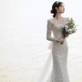 Женское легкое свадебное вечернее платье, темперамент, простое высококачественное платье в стиле принцессы с рыбьим хвостом XXXXXL