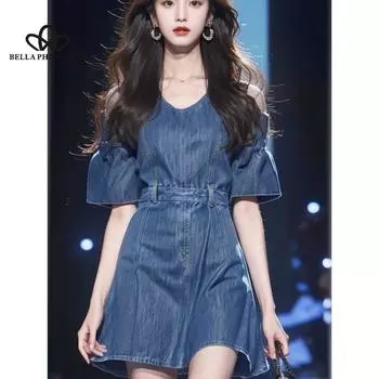 Женское летнее элегантное джинсовое платье для свиданий S