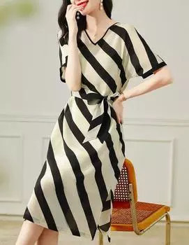Женское летнее элегантное платье в полоску, весенние платья с тонкой талией M