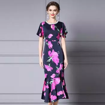 Женское летнее банкетное платье Zhilie 2025 года с жемчужным воротником и юбкой «рыбий хвост» - Элегантный принт для особых случаев Extra Large