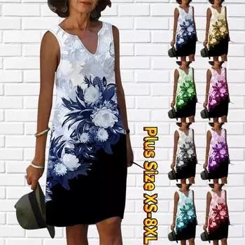 Женское летнее белое цветущее и великолепное платье с V-образным вырезом и цветочным принтом гардении, повседневное модное платье без рукавов, повседневные свободные сексуальные платья размера плюс XS-8XL XS красный