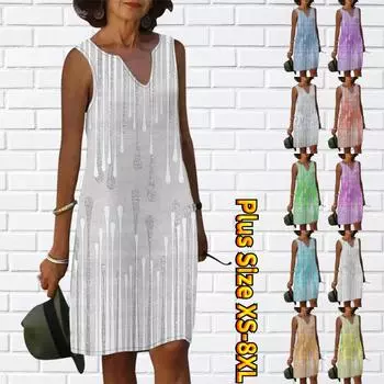 Женское летнее белое обтекаемое платье с v-образным вырезом и принтом капель, повседневное модное платье без рукавов, повседневное свободное сексуальное платье размера плюс XS-8XL XS синий