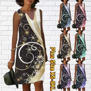 Женское летнее блестящее ледяное кристаллическое платье с принтом и V-образным вырезом, повседневное модное платье без рукавов, повседневные свободные сексуальные платья размера плюс XS-8XL XS синий