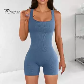 Женское летнее боди с квадратным вырезом, без рукавов, облегающее, эластичное, с плотной талией, с открытой спиной, сплошной цвет, мягкий дышащий женский спортивный комбинезон для йоги L кофейный