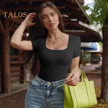 Женское летнее боди с квадратным вырезом и короткими рукавами, облегающее, с высокой эластичностью, с плотной талией, с контролем живота, одноцветное женское комбинезон S кофейный