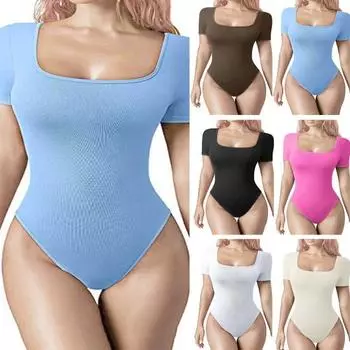 Женское летнее боди с квадратным вырезом и короткими рукавами, облегающее, с высокой эластичностью, с плотной талией, с контролем живота, одноцветное женское комбинезон S кофейный