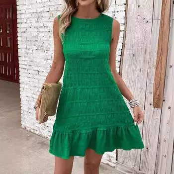 Женское летнее цельное платье без рукавов с открытой спиной и оборками S зелёный