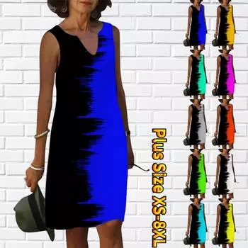 Женское летнее черно-белое платье с v-образным вырезом в тон с принтом, повседневное модное платье без рукавов, повседневные свободные сексуальные платья размера плюс XS-8XL XS синий