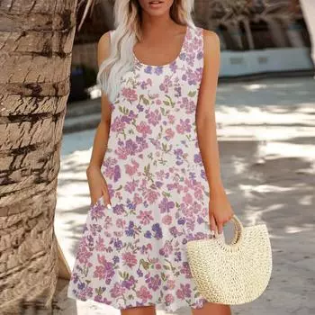 Женское летнее цветочное платье в стиле бохо с высокой талией, повседневное гавайское платье с V-образным вырезом для отдыха S розовый