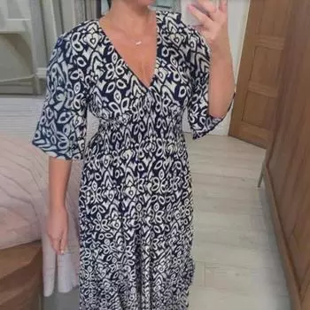 Женское летнее цветочное платье в стиле бохо с V-образным вырезом и короткими рукавами с оборками и цветочным принтом S красный