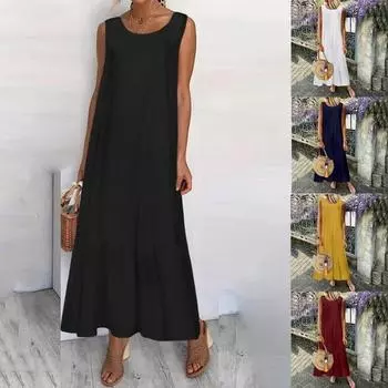 Женское летнее длинное платье без рукавов с рюшами из хлопка и льна для вечеринки повседневное свободное платье макси размера плюс XXXXXL белый