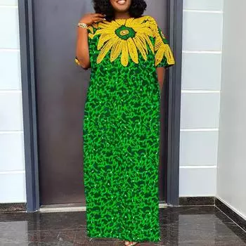 Женское летнее длинное платье больших размеров с круглым вырезом и коротким рукавом с леопардовым принтом M ярко-розовый