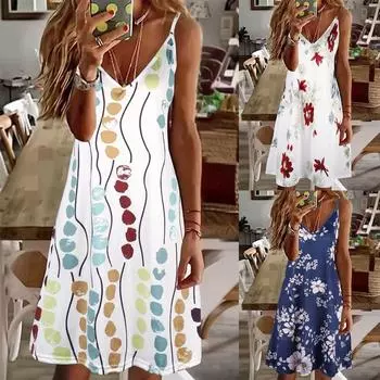 Женское летнее длинное платье с цветочным принтом. Женское повседневное свободное платье с v-образным вырезом. Пляжный отдых. S небесно-голубой