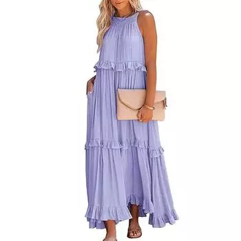 Женское летнее длинное платье с краем листа лотоса, однотонное с открытыми плечами, большие качели, струящиеся пляжные платья S белый