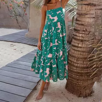 Женское летнее длинное платье с принтом, повседневный свободный сарафан без рукавов до середины икры S