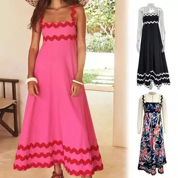 Женское летнее длинное платье с принтом, свободный повседневный сарафан без рукавов до середины икры S