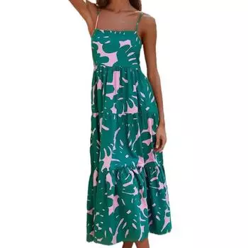 Женское летнее длинное платье с принтом, повседневный свободный сарафан без рукавов до середины икры S