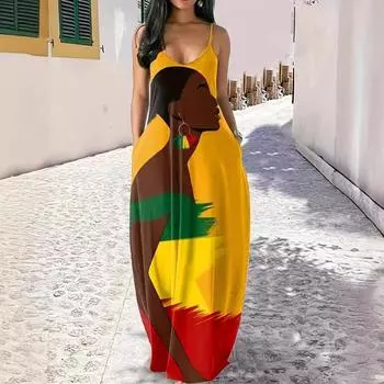 Женское летнее длинное платье с v-образным вырезом и подтяжками L красный