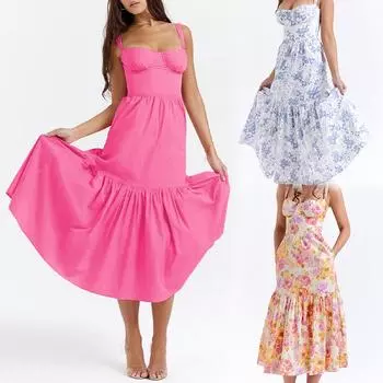 Женское летнее длинное платье, свободный повседневный модный сарафан без рукавов с цветочным принтом S