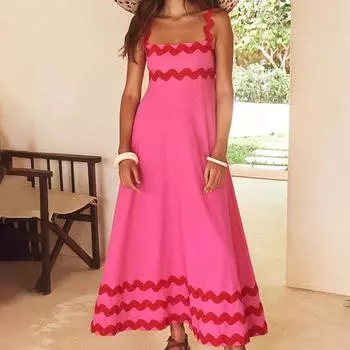 Женское летнее длинное платье, свободный повседневный сарафан без рукавов до середины икры с принтом S