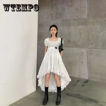 Женское летнее французское элегантное платье в стиле ретро с квадратным вырезом и талией, тонкое нерегулярное платье с короткими рукавами XXL белый