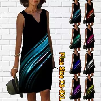 Женское летнее гладкое синее платье с v-образным вырезом и диагональными линиями, повседневное модное платье без рукавов, повседневные свободные сексуальные платья размера плюс XS-8XL XS синий