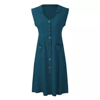 Женское летнее хлопково-льняное платье, однотонное, с v-образным вырезом, без рукавов, с карманом на пуговицах, повседневное винтажное платье 3XLarge красный